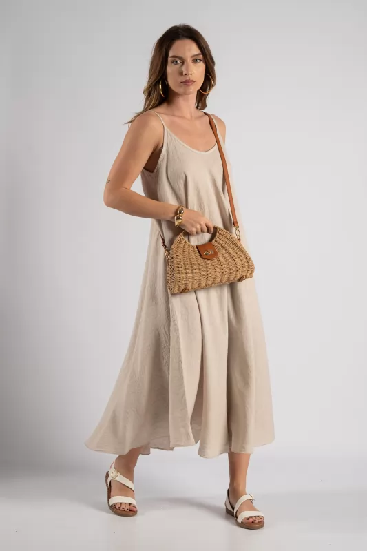 Dress Midi Linen Strap 
