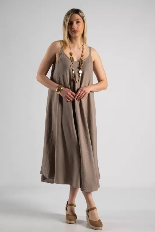 Dress Midi Linen Strap 