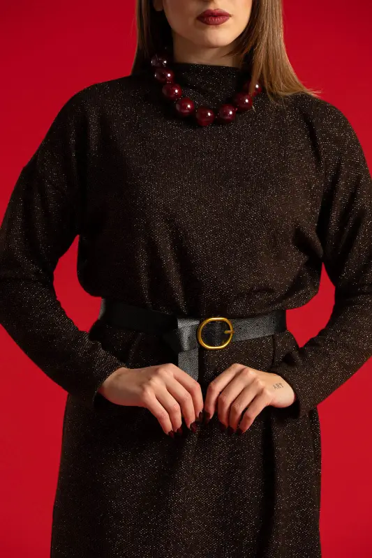 Φόρεμα Midi Lurex Ζώνη