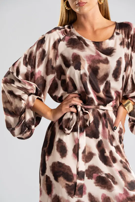 Dress Leopard Midi Satin 