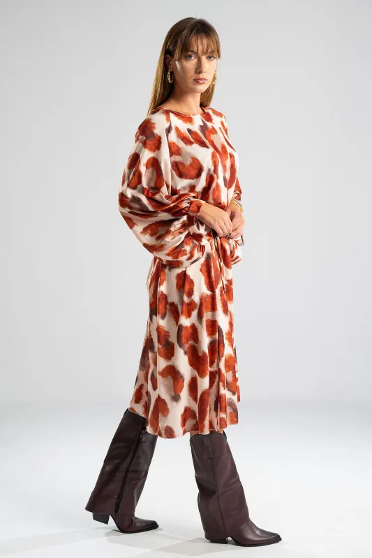 Dress Leopard Midi Satin 