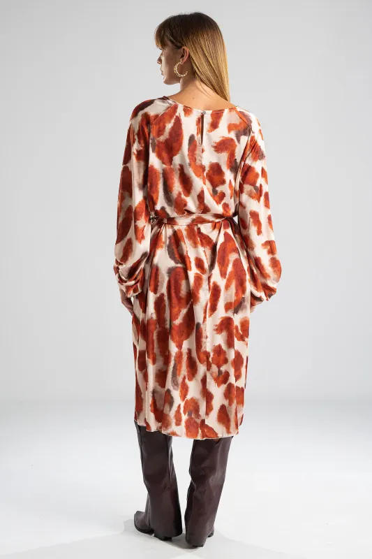 Dress Leopard Midi Satin 