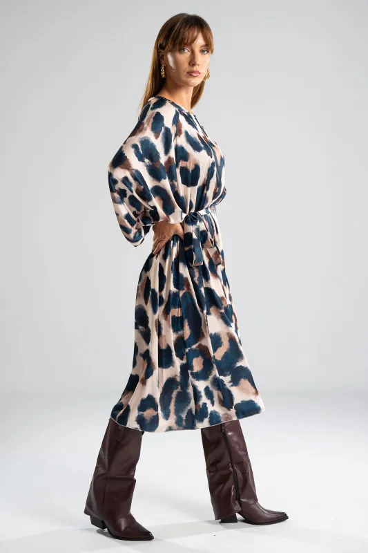 Dress Leopard Midi Satin 