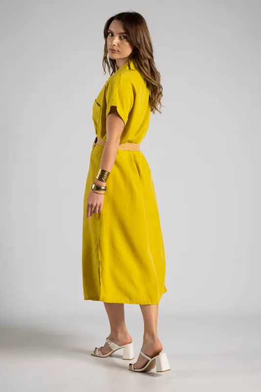 Dress Midi Semi-sheer Pocket