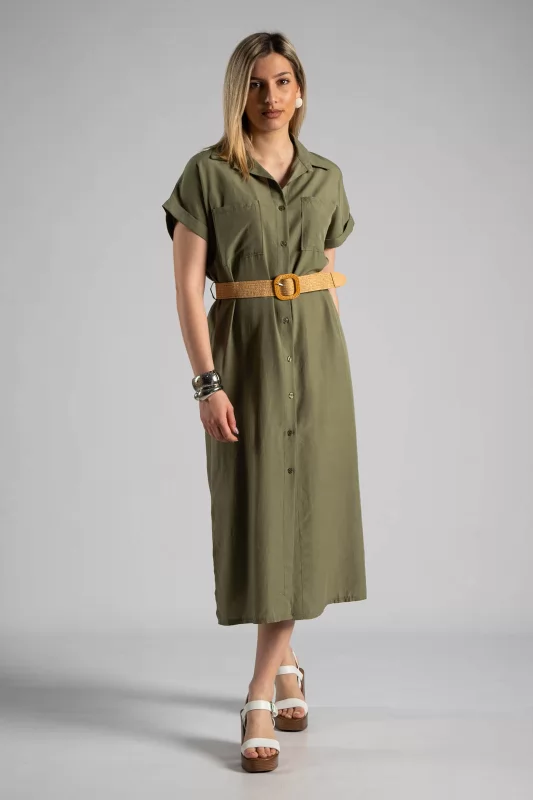 Dress Midi Semi-sheer Pocket