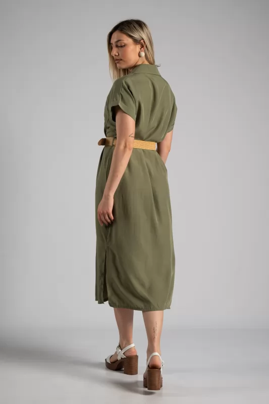 Dress Midi Semi-sheer Pocket