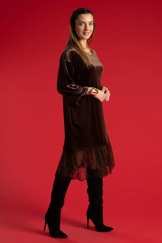 Φόρεμα Midi Velvet Δαντέλα Τελείωμα