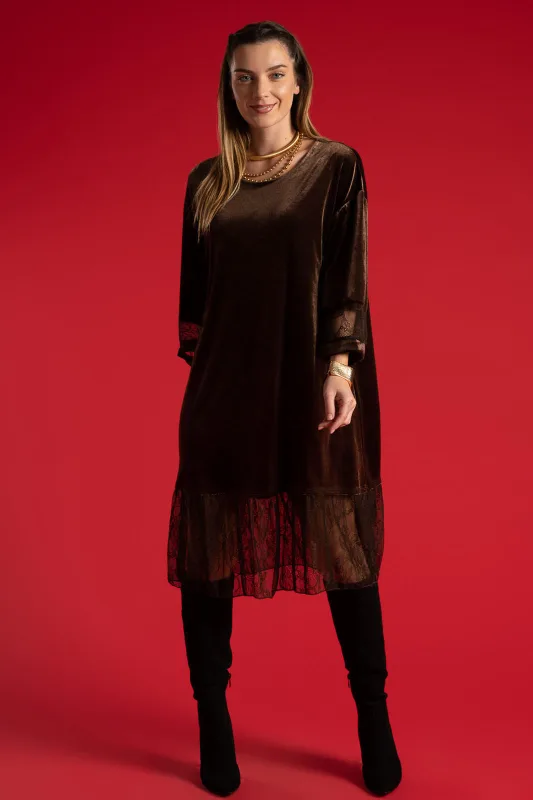 Φόρεμα Midi Velvet Δαντέλα Τελείωμα