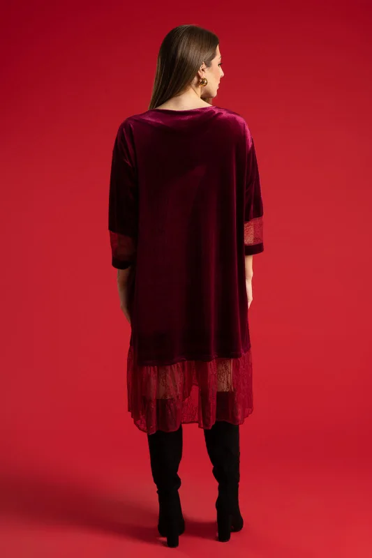 Φόρεμα Midi Velvet Δαντέλα Τελείωμα