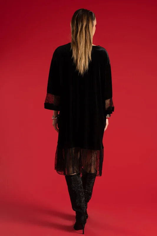 Φόρεμα Midi Velvet Δαντέλα Τελείωμα