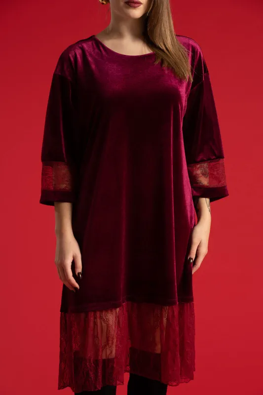 Φόρεμα Midi Velvet Δαντέλα Τελείωμα