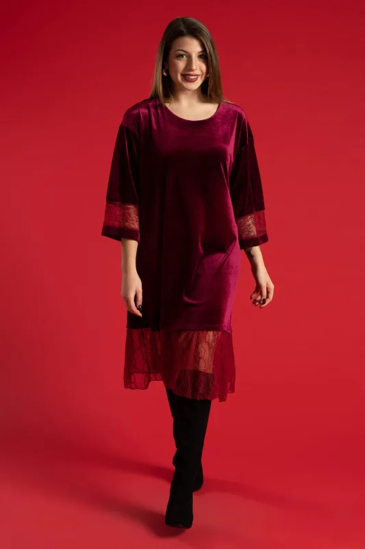 Φόρεμα Midi Velvet Δαντέλα Τελείωμα