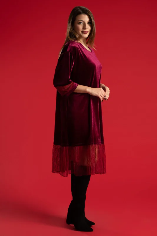Φόρεμα Midi Velvet Δαντέλα Τελείωμα