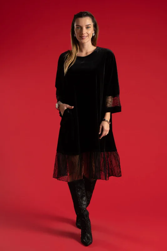 Φόρεμα Midi Velvet Δαντέλα Τελείωμα