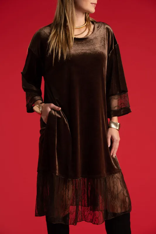 Φόρεμα Midi Velvet Δαντέλα Τελείωμα