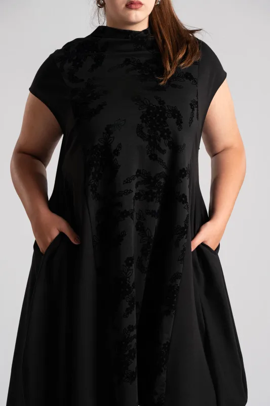 Dress Midi Velvet Detail Roses