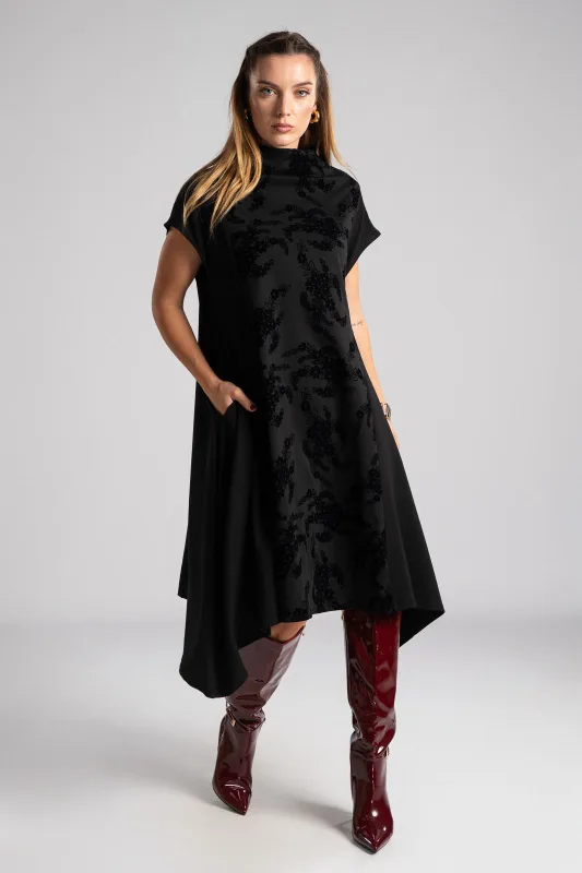 Dress Midi Velvet Detail Roses