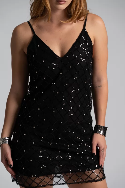 Dress Mini Straps Sequins Black