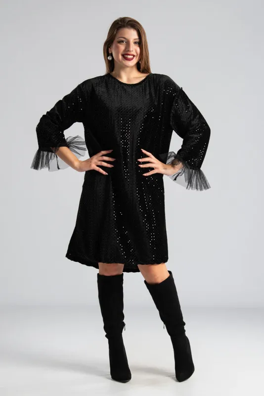 Φόρεμα Mini Velvet Τούλινο Μανίκι