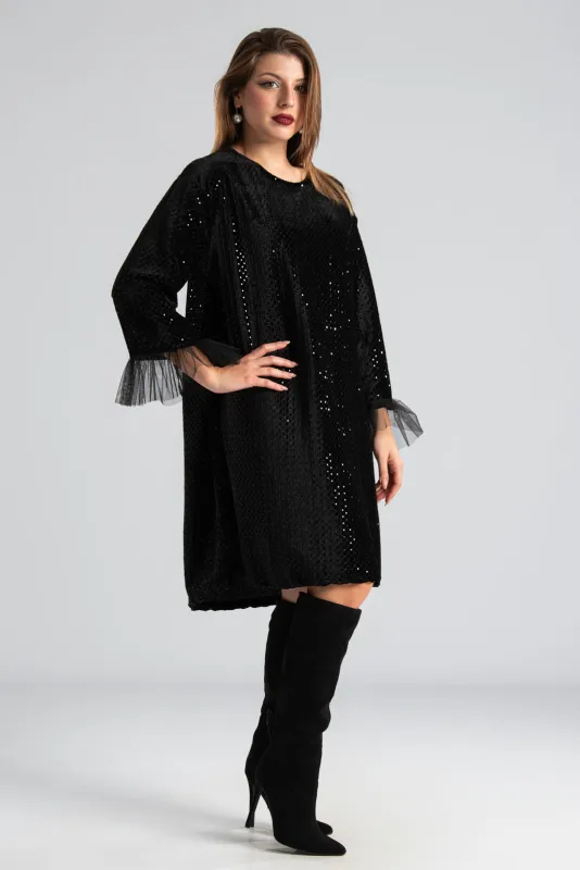 Φόρεμα Mini Velvet Τούλινο Μανίκι