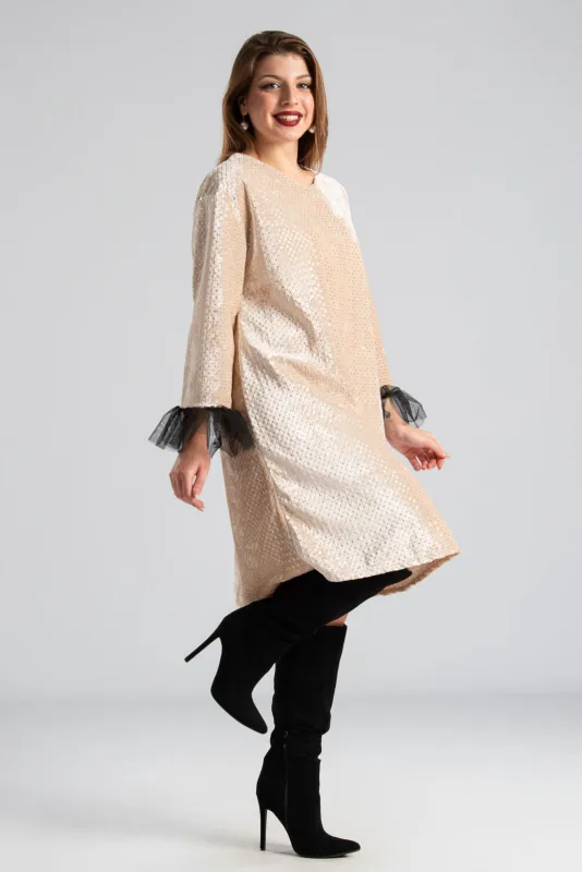 Φόρεμα Mini Velvet Τούλινο Μανίκι