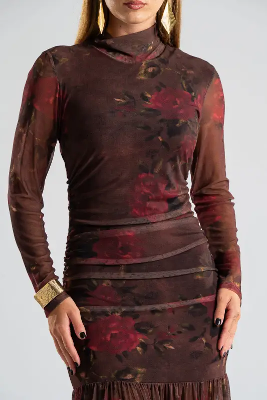 Dress Mock-neck Tulle Roses 