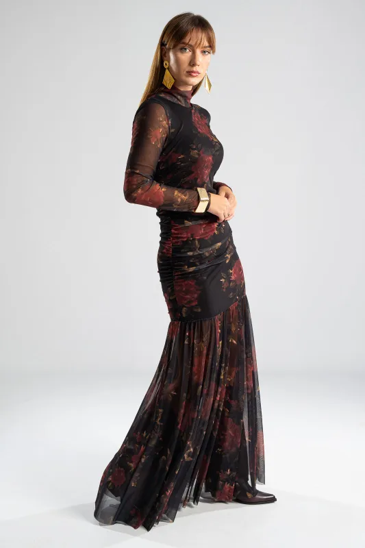 Dress Mock-neck Tulle Roses 