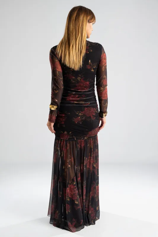 Dress Mock-neck Tulle Roses 