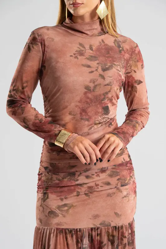 Dress Mock-neck Tulle Roses 