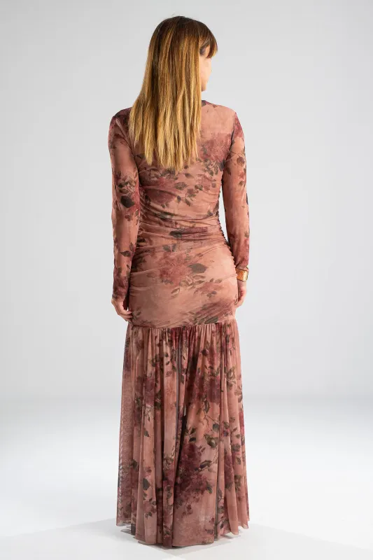 Dress Mock-neck Tulle Roses 