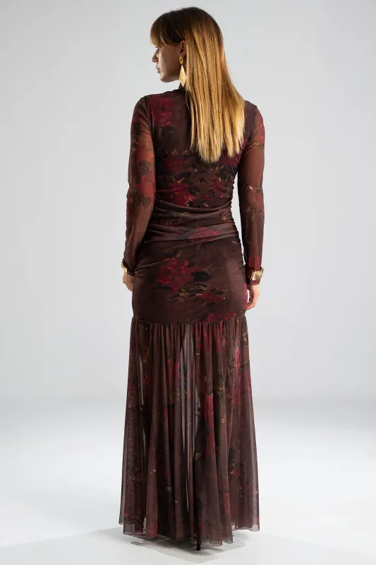 Dress Mock-neck Tulle Roses 