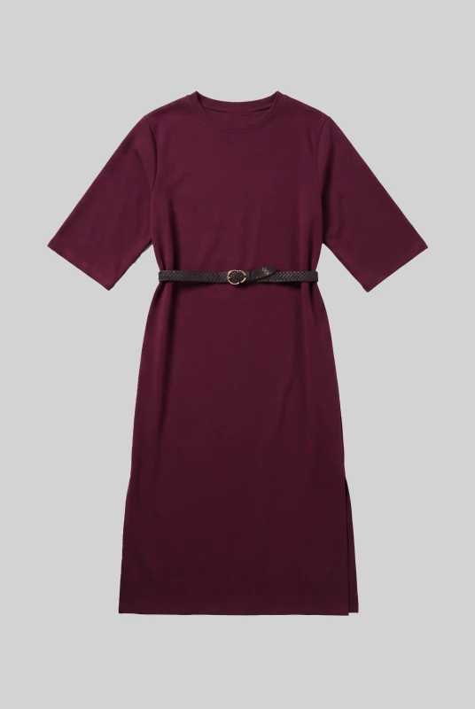 Dress Solid-Color with a Belt