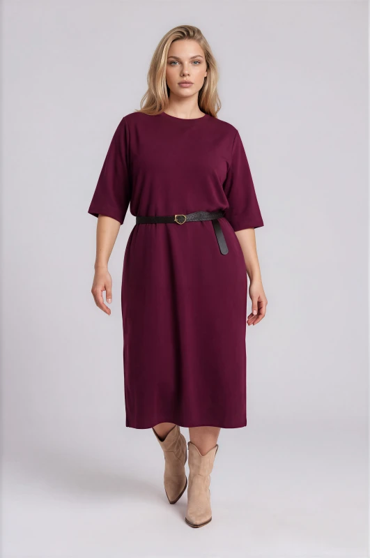 Dress Solid-Color with a Belt
