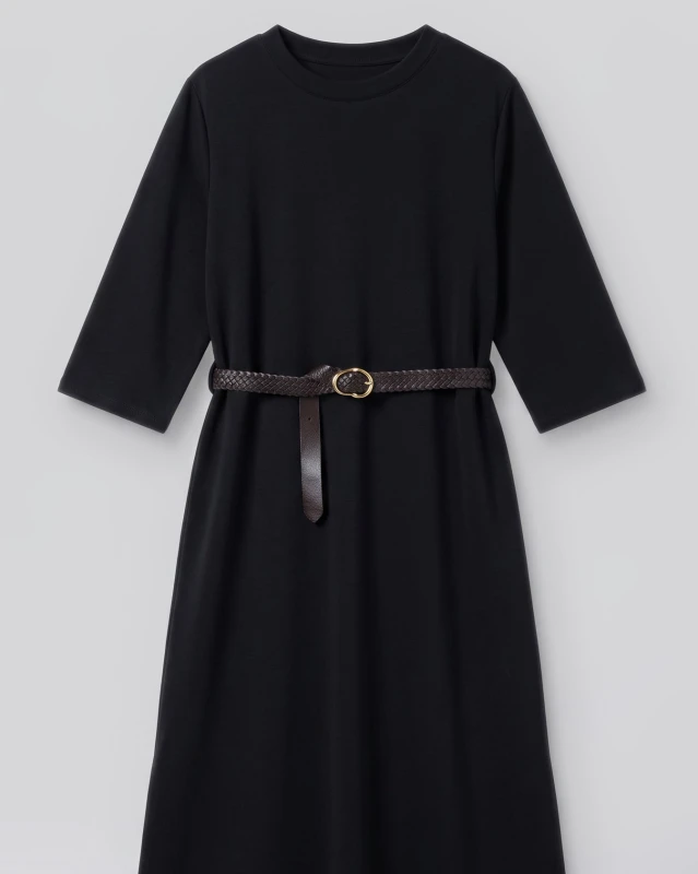 Dress Solid-Color with a Belt