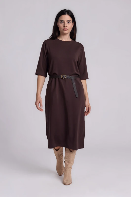 Dress Solid-Color with a Belt