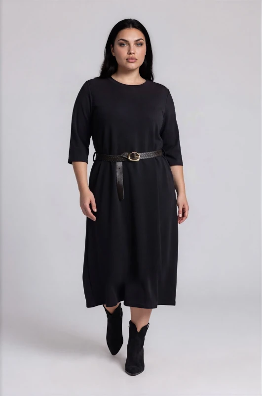 Dress Solid-Color with a Belt