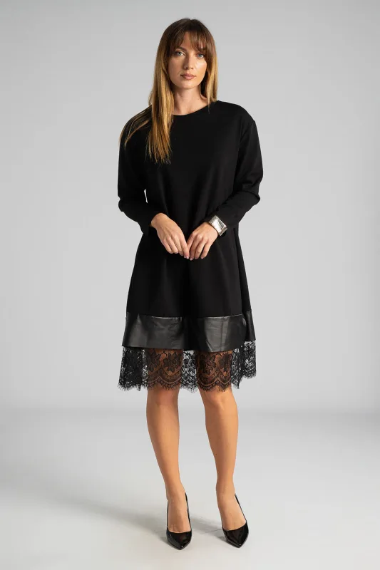 Φόρεμα Μονόχρωμο Τελείωμα Δερματίνη