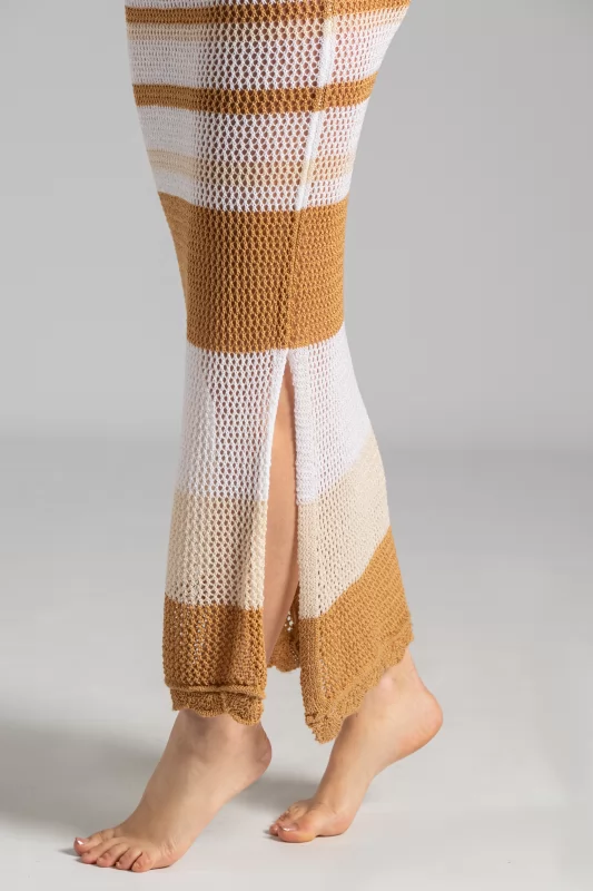 Dress Net Knitted  Stripes Caramel-White