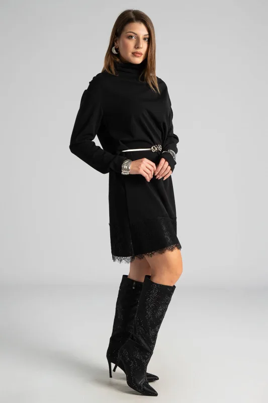 Dress Drape Neckline Lace Finish