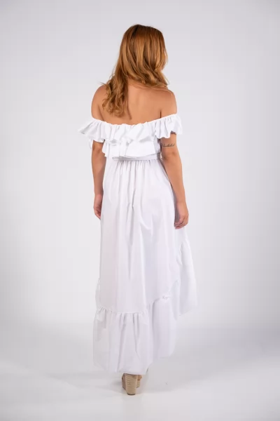 Φόρεμα Off-Shoulder Ασύμμετρο Λευκό