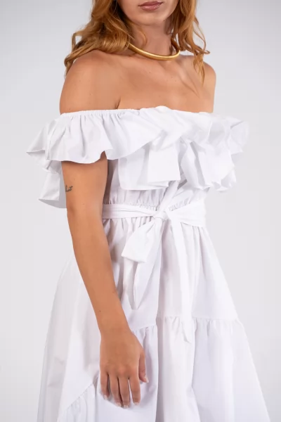 Dress Off-Shoulder Asymmetric White