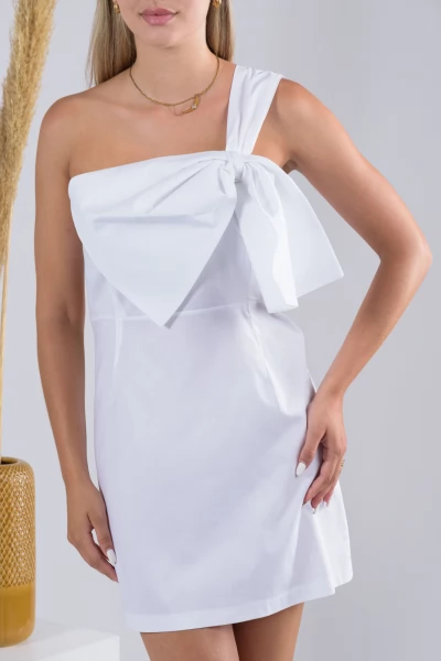 Φόρεμα One Shoulder Φιόγκος Λευκό