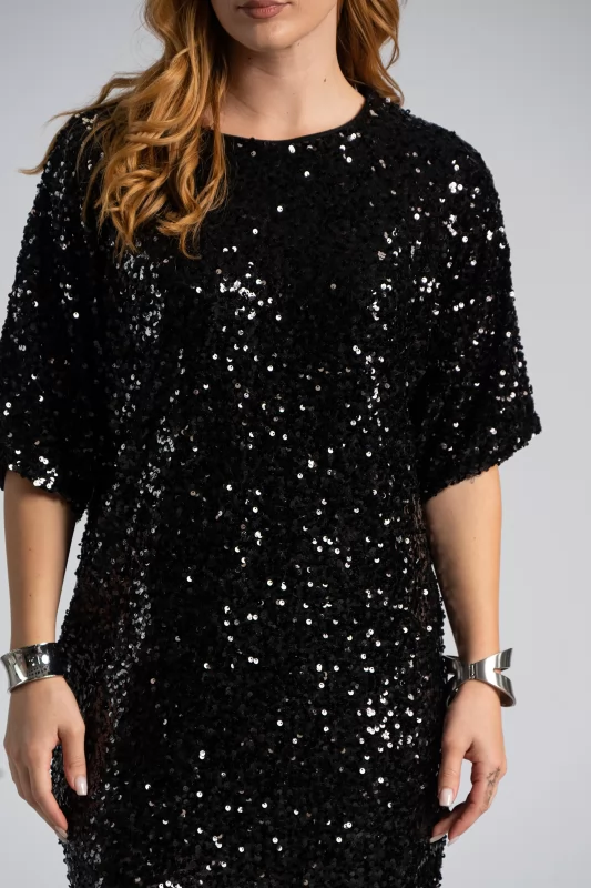 Dress Sequin Batwing Sleeves