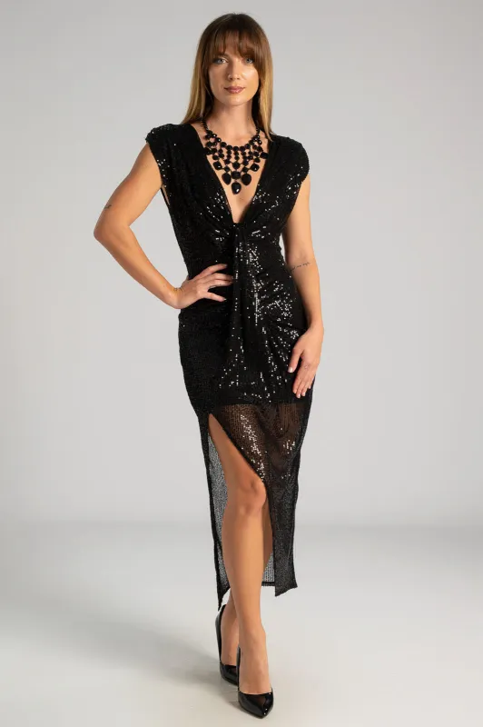 Φόρεμα Παγιέτες Αμάνικο Σούρα