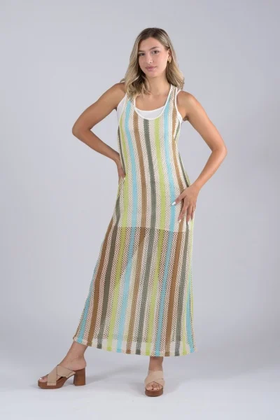 Φόρεμα Πλεκτό Μεσοφόρι Multicolor