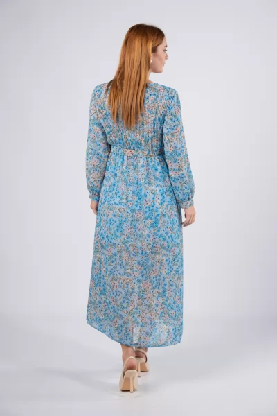 Φόρεμα Πλισέ Floral Γαλάζιο