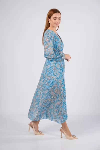 Φόρεμα Πλισέ Floral Γαλάζιο