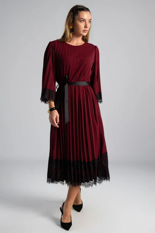 Dress Pleated Lace Detail