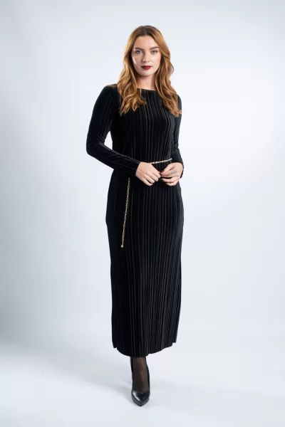 Φόρεμα Πλισέ Maxi Velvet Μαύρο