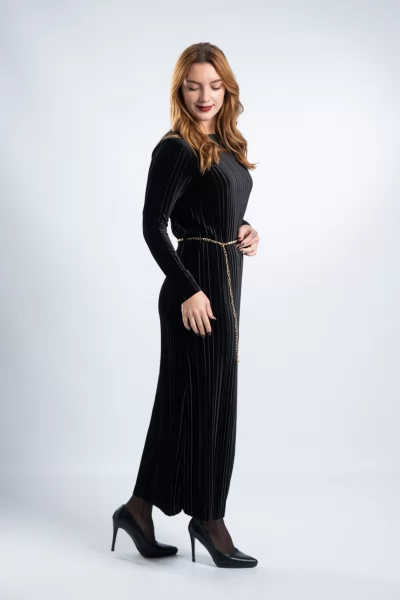 Φόρεμα Πλισέ Maxi Velvet Μαύρο